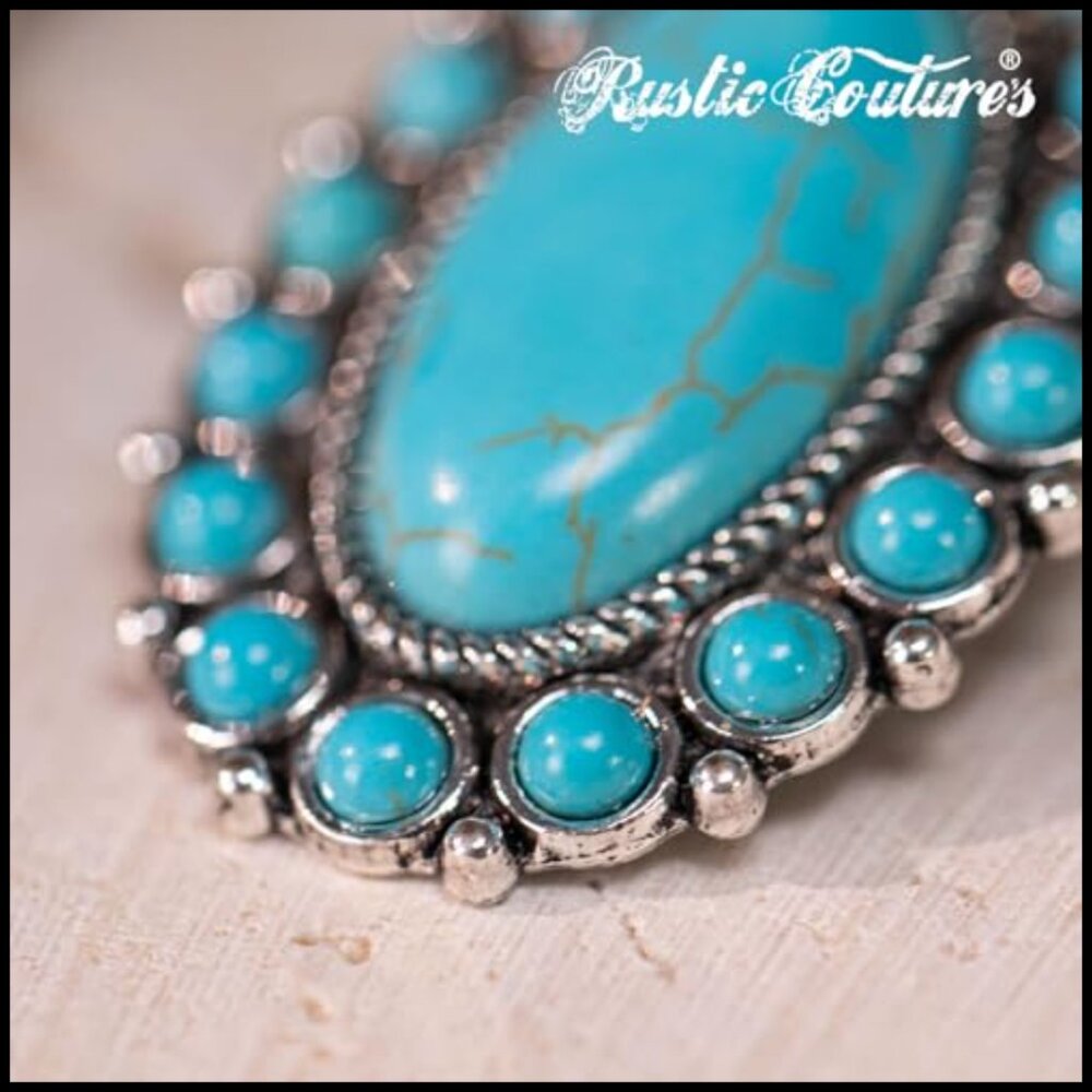 Turquoise Drop Dangle Earrings Statement Western … - image 4